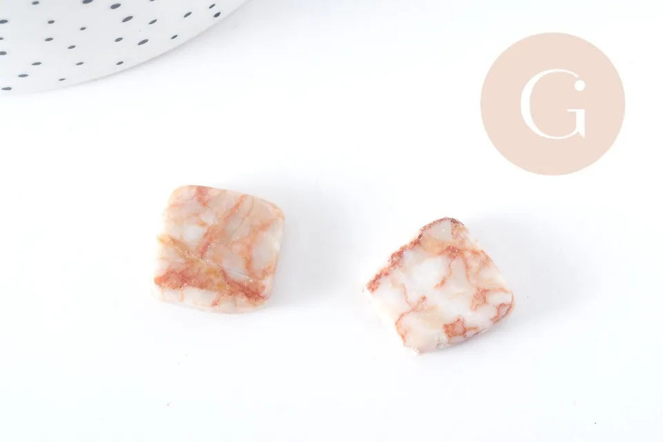 Gingerlily perles losange jaspe blanc rouge 17mm fil 38cm