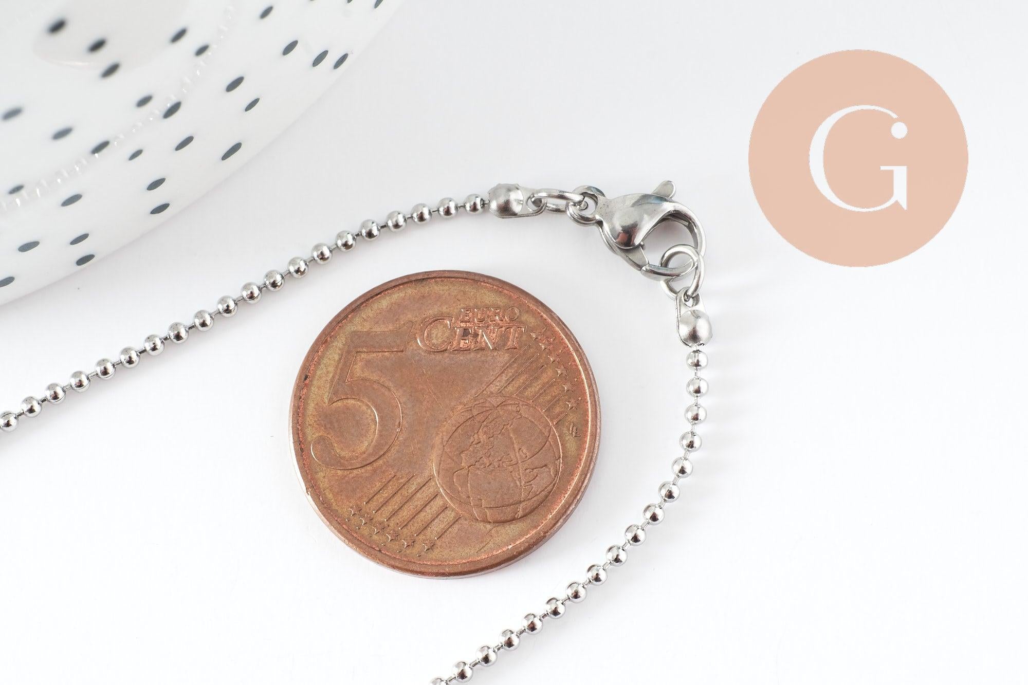 Gingerlily Chaînes Collier boule acier platine G9591 46,5cm