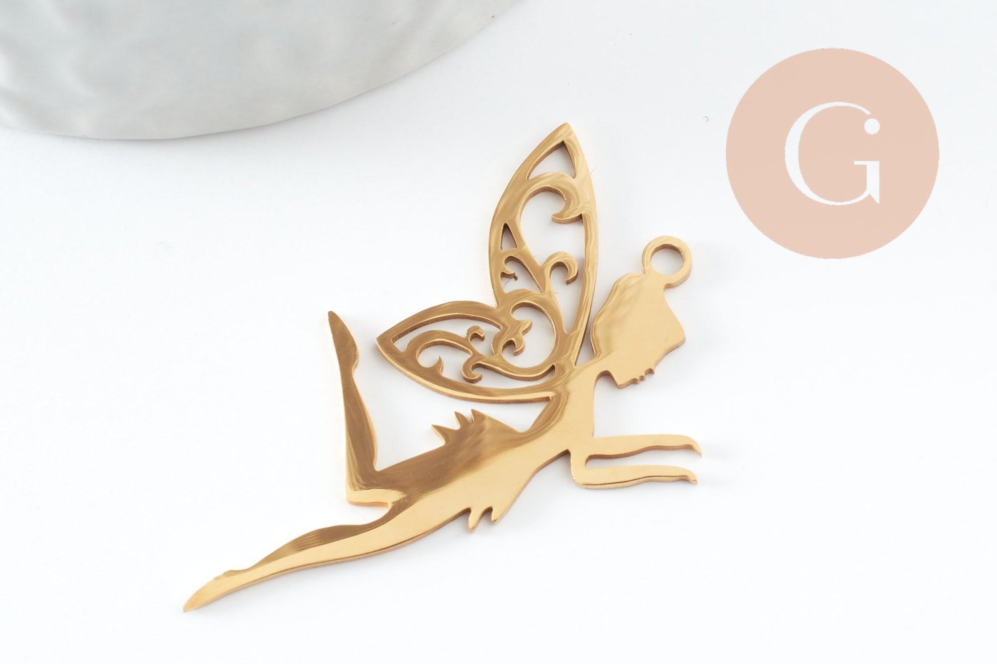 Gingerlily Pendentif fée clochette acier doré 41mm x1