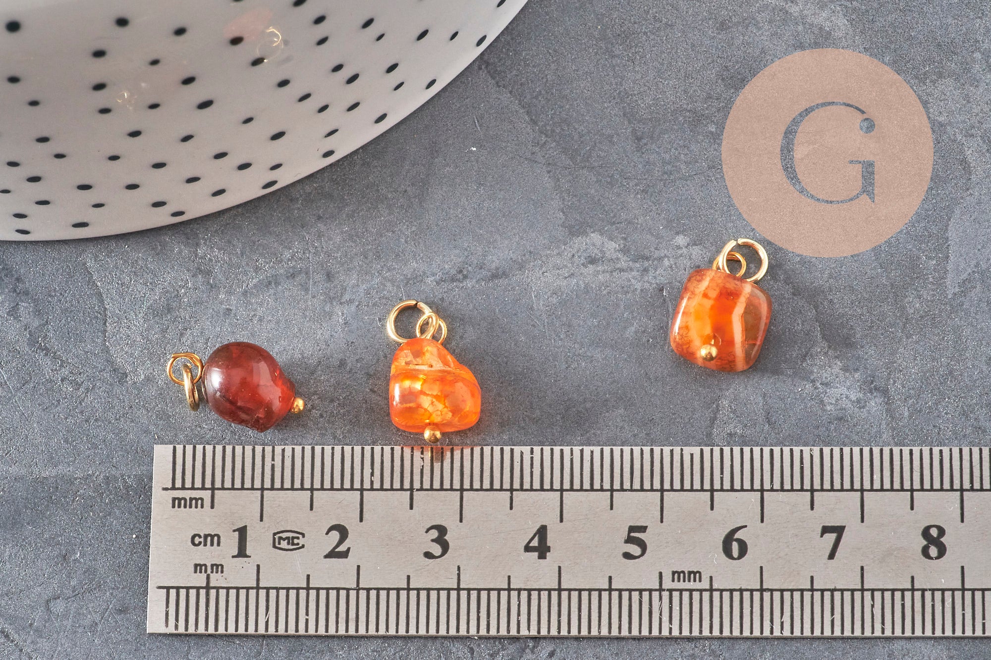 Gingerlily breloque agate orange 14.5mm charm doré