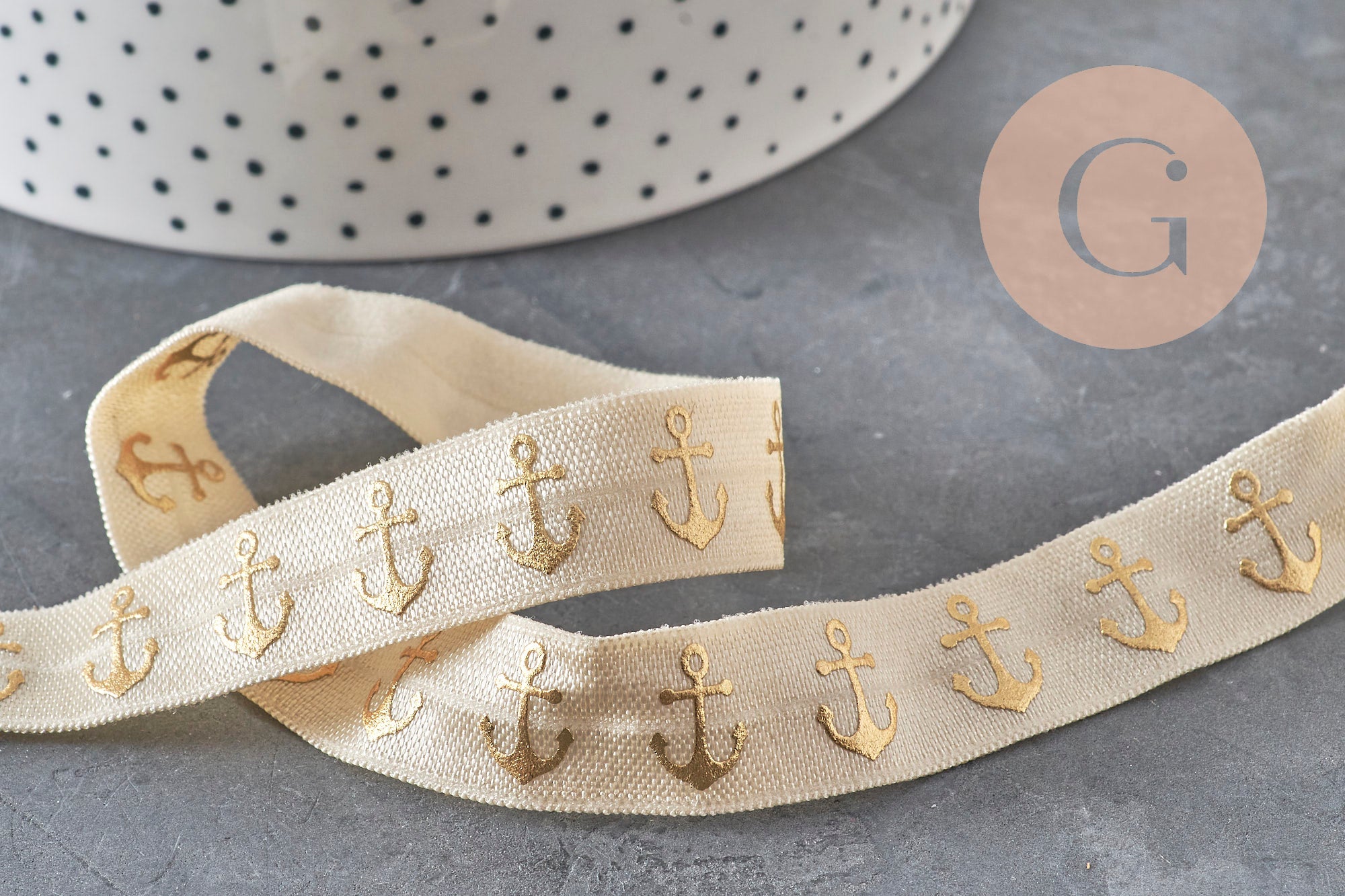 Gingerlily Cordons et fils Ruban élastique G1849 16mm écru ancre or 1 m
