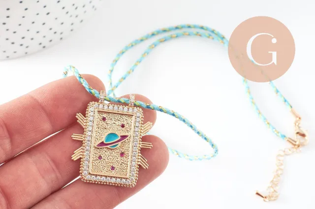 Gingerlily Collier médaille planète zircon doré cordon 45cm