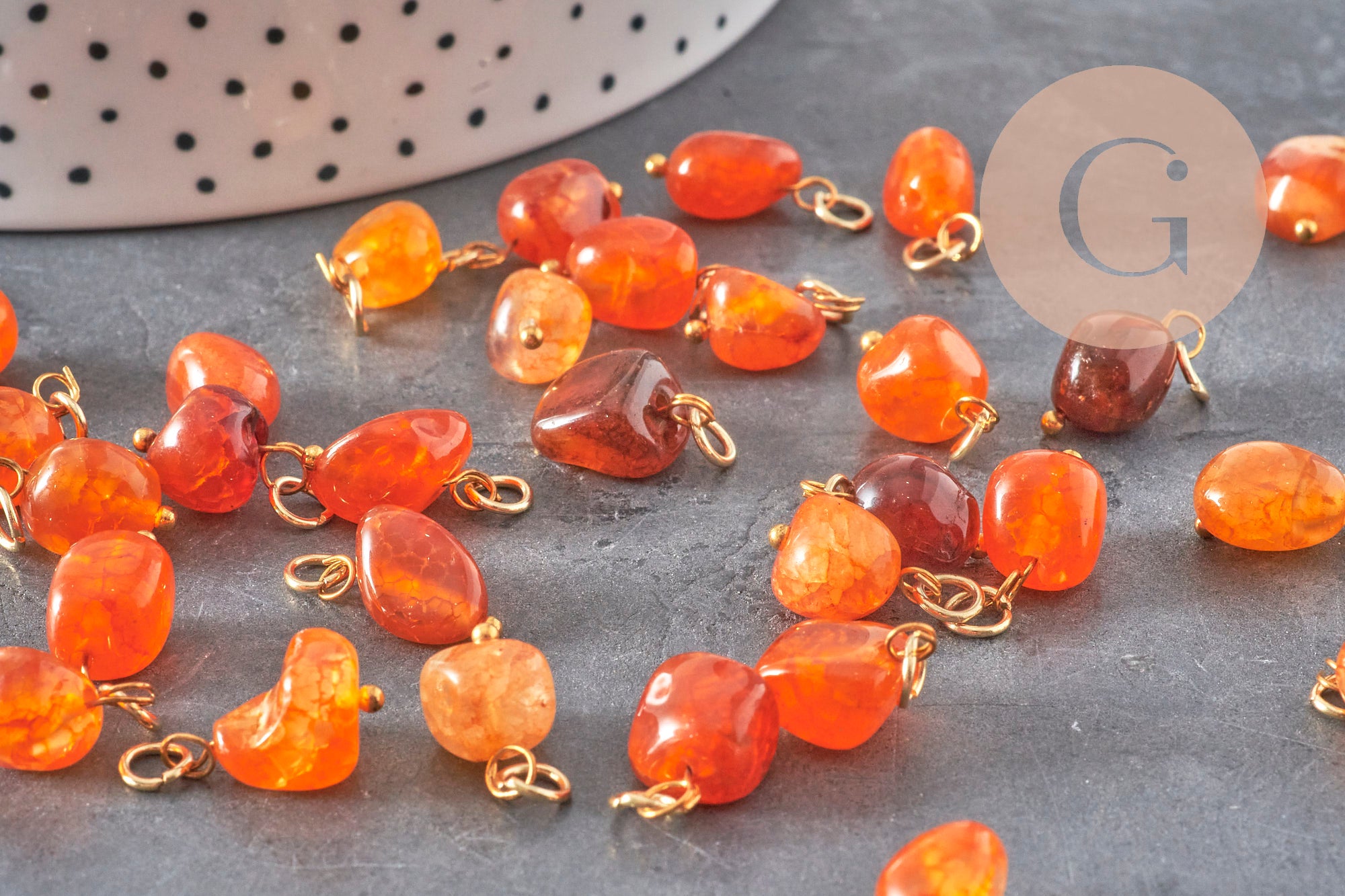 Gingerlily breloque agate orange 14.5mm charm doré