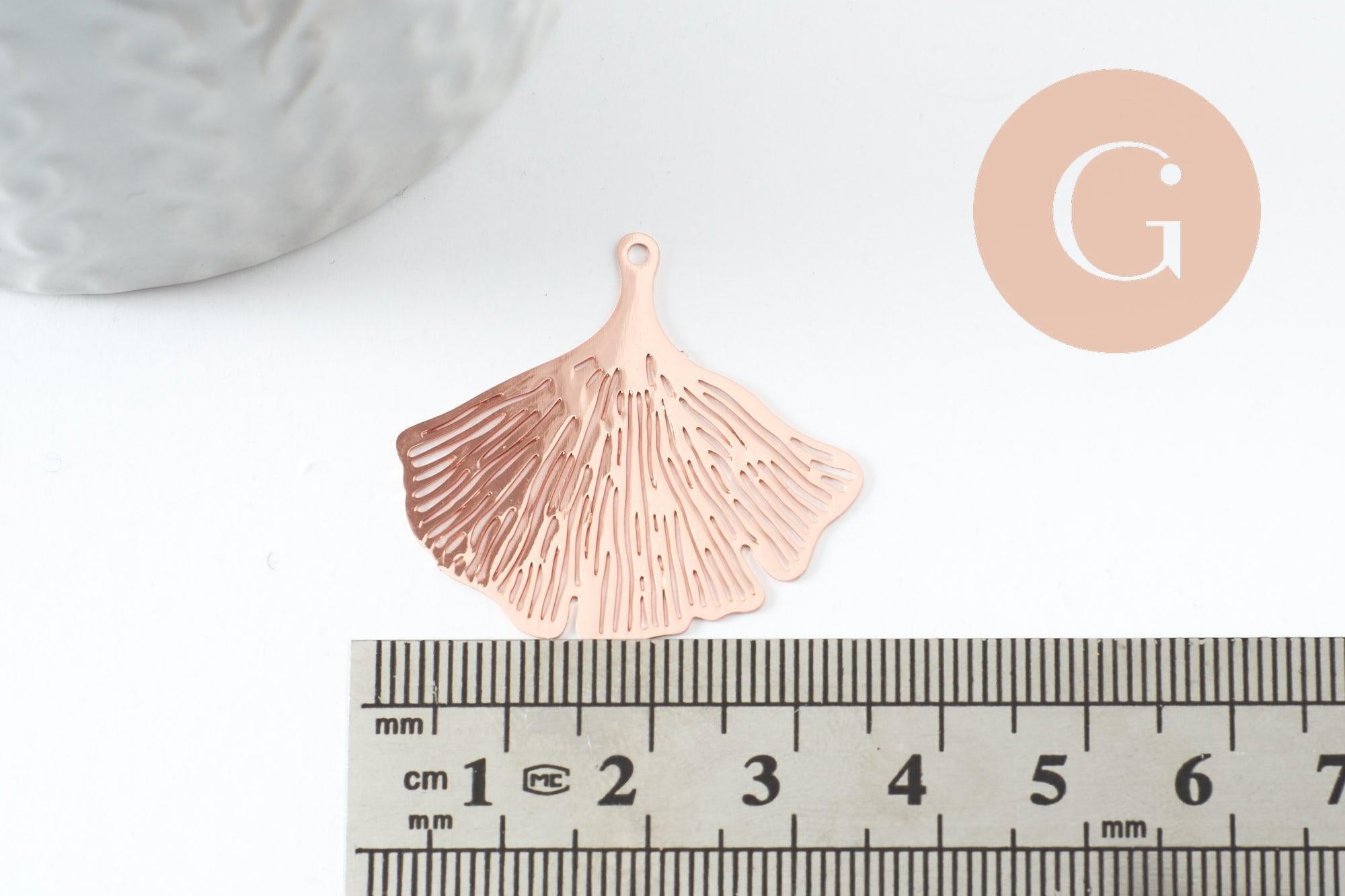 Gingerlily Pendentif feuille ginkgo or rose 33mm lot 2