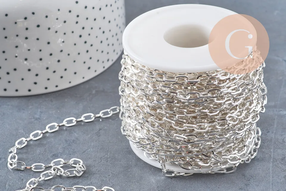Gingerlily Chaîne maille rectangle acier argenté 7x4mm 1m
