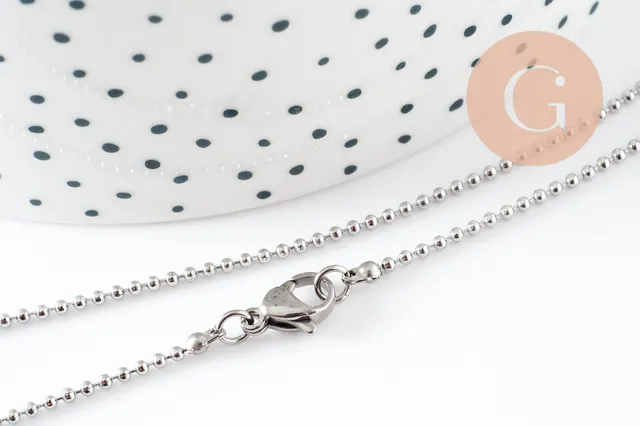 Gingerlily Chaînes Collier boule acier platine G9591 46,5cm