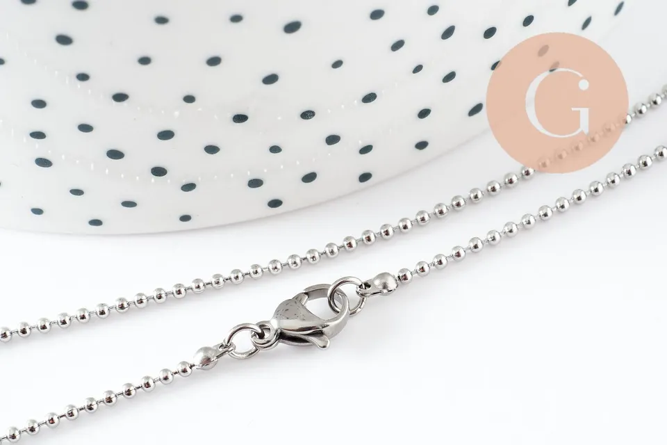 Gingerlily Chaînes Collier boule acier platine G9591 46,5cm