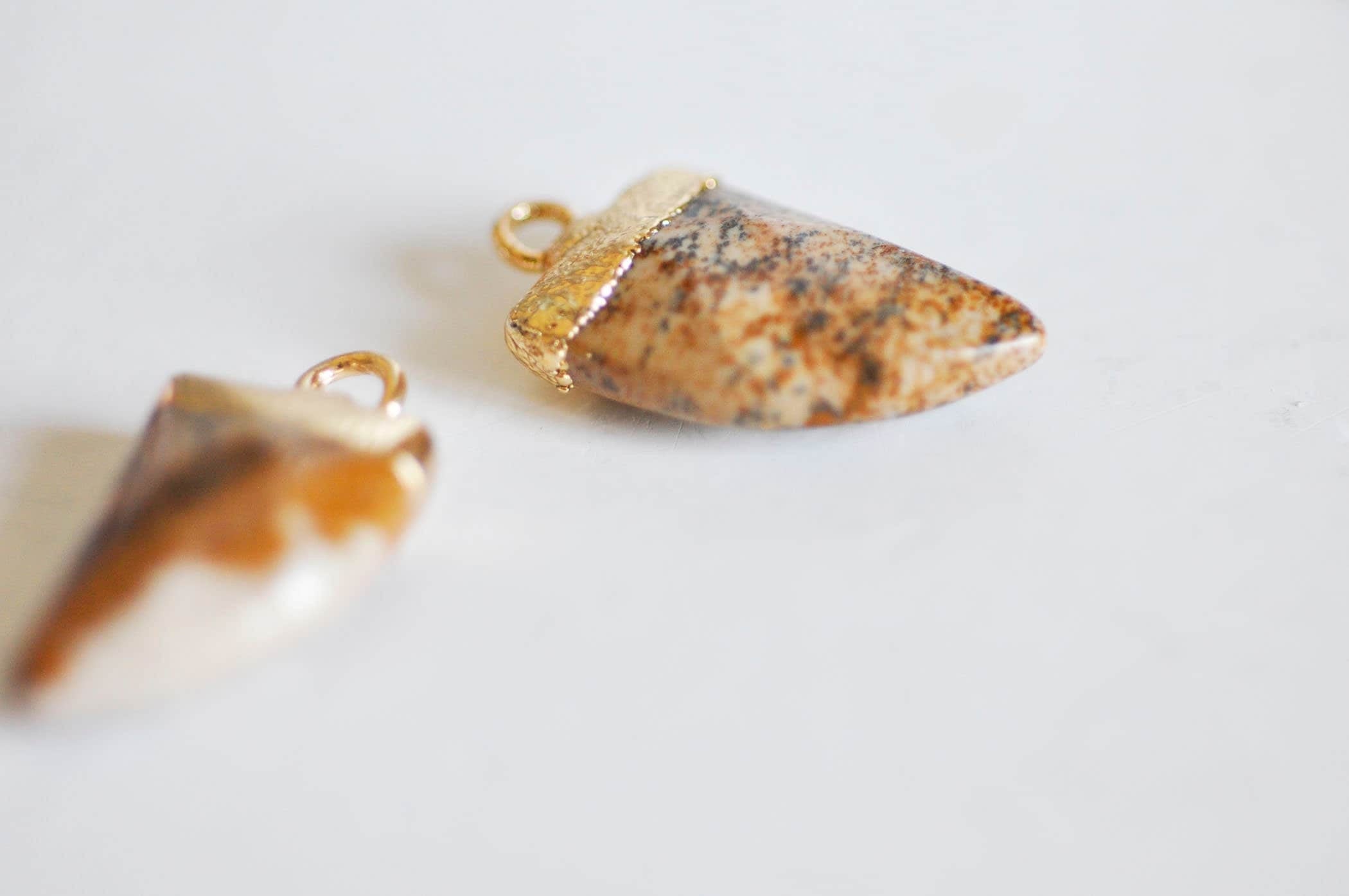 Gingerlily Perles G1213 pendentif corne jaspe marron 21mm