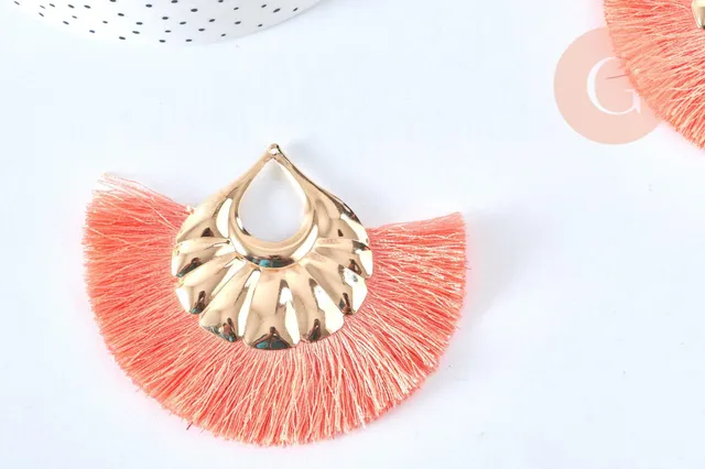 Gingerlily G6838 pendentif pompon rose corail doré 90mm x2