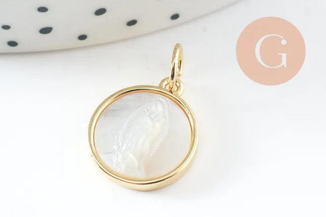 Gingerlily Pendentifs DIY Médaille Vierge Nacre Doré 16mm