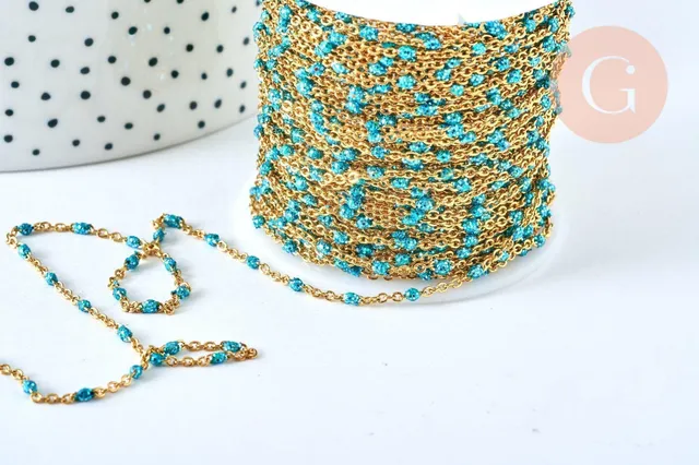 Gingerlily Chaînes G6892 chaîne acier doré résine bleue 1 m