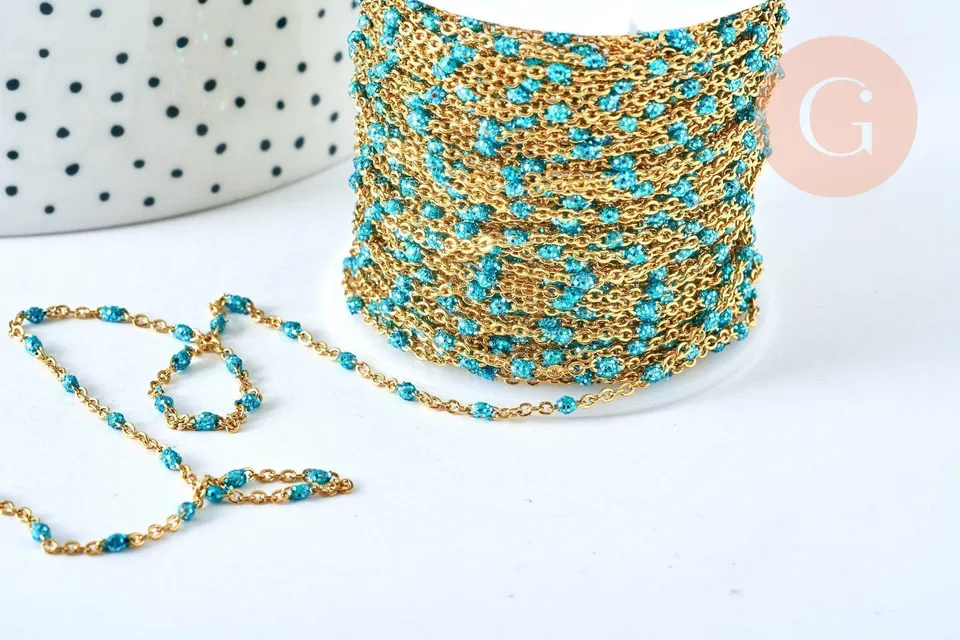 Gingerlily Chaînes G6892 chaîne acier doré résine bleue 1 m