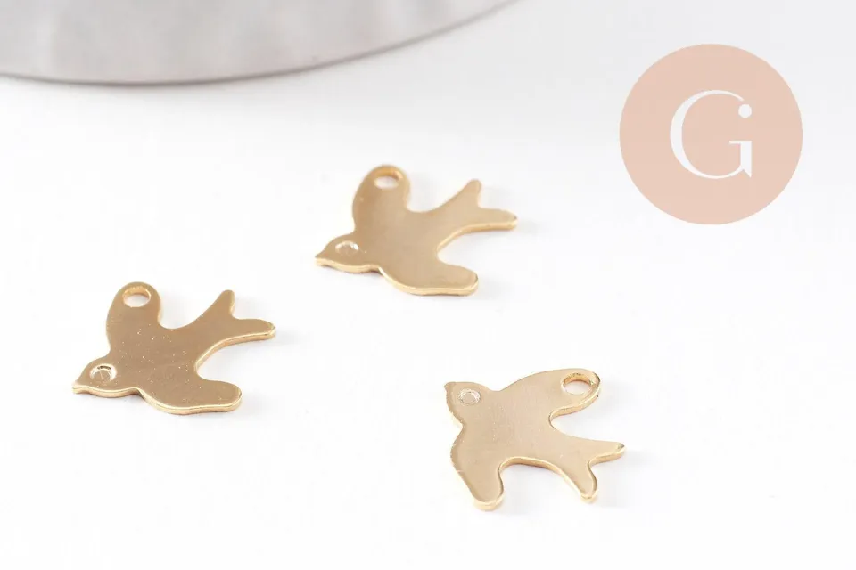 Gingerlily Perles G9940 pendentif hirondelle doré 12 mm x5