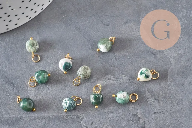 Gingerlily Breloque nugget agate verte acier doré 14mm x1