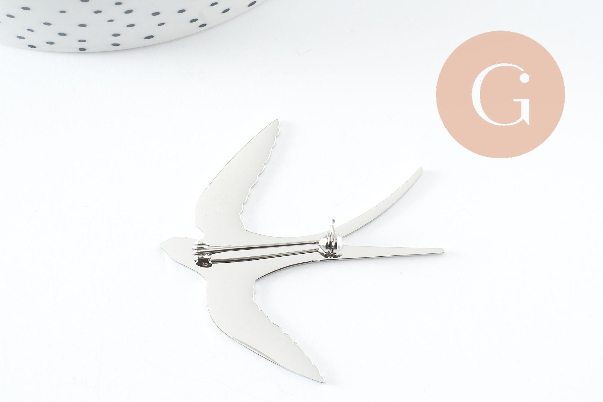 Gingerlily broche hirondelle G9777 acier inoxydable 55mm argenté