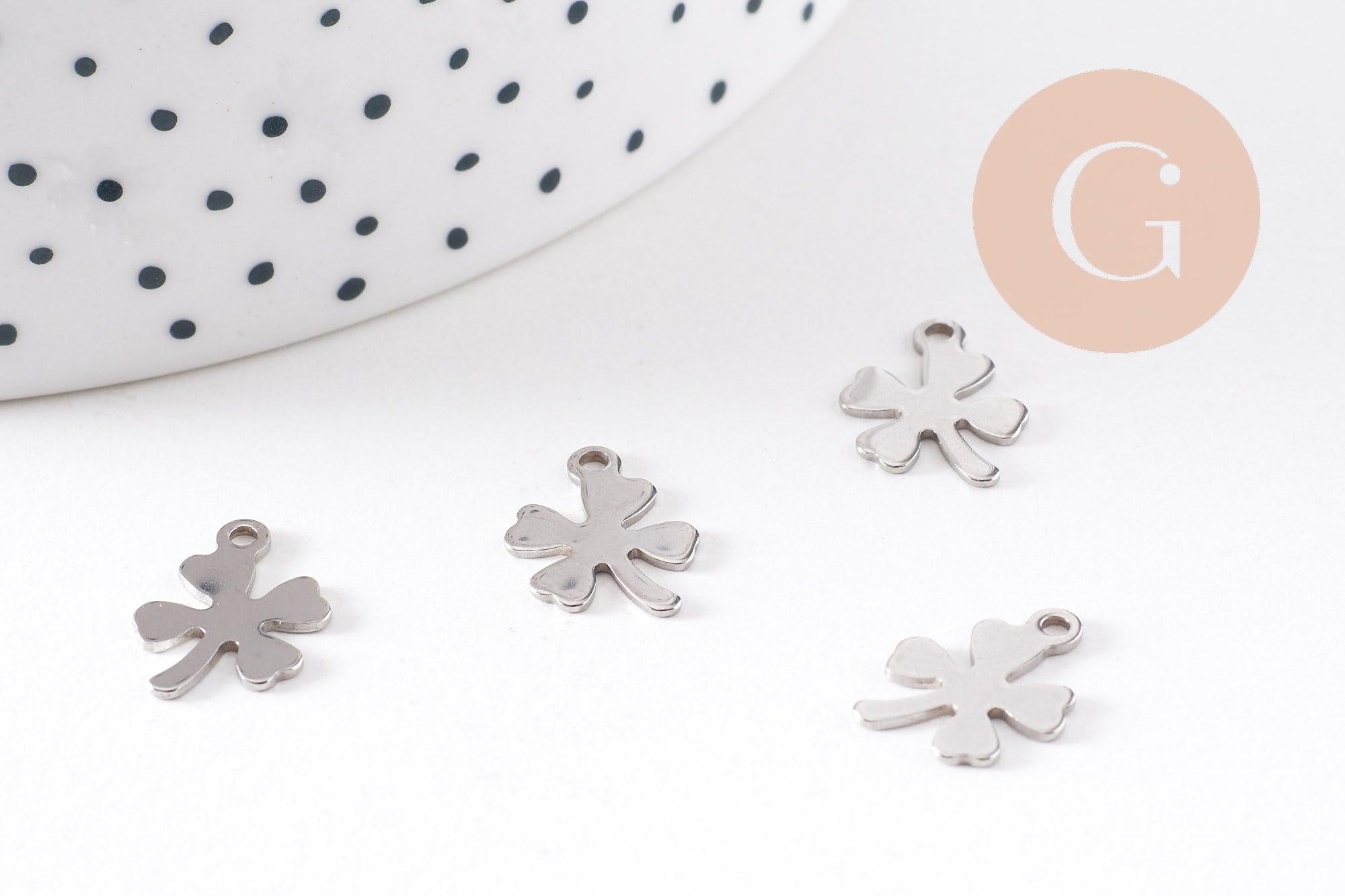 Gingerlily Trèfle 4 feuilles pendentif acier 13.5mm x2
