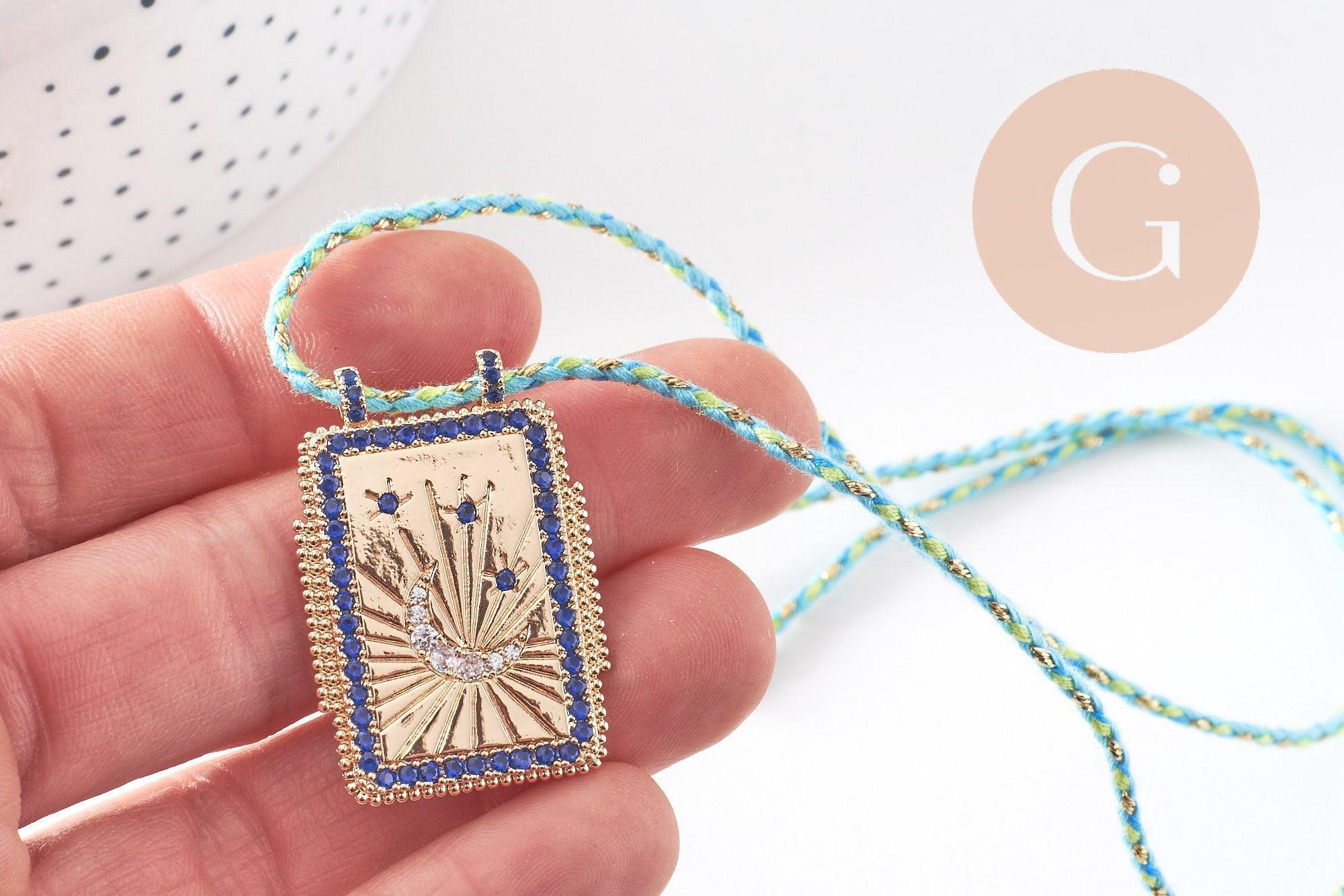 Gingerlily collier médaille lune émaillée zircons bleus 45cm