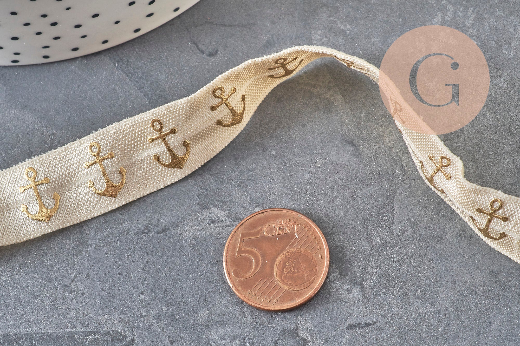 Gingerlily Cordons et fils Ruban élastique G1849 16mm écru ancre or 1 m