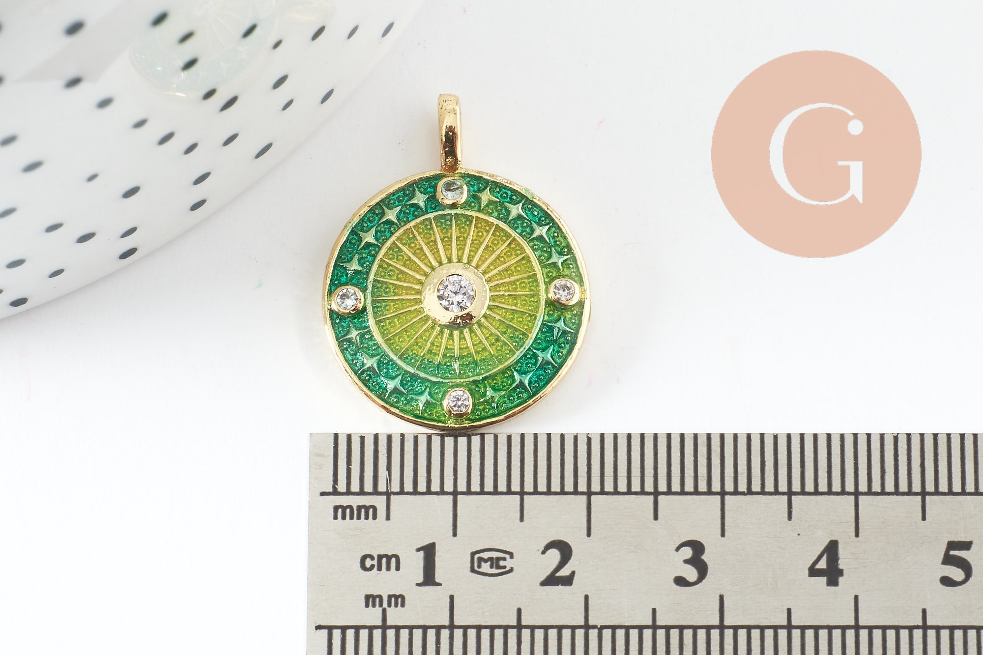 Gingerlily Pendentif soleil étoile émail laiton doré 26mm x1