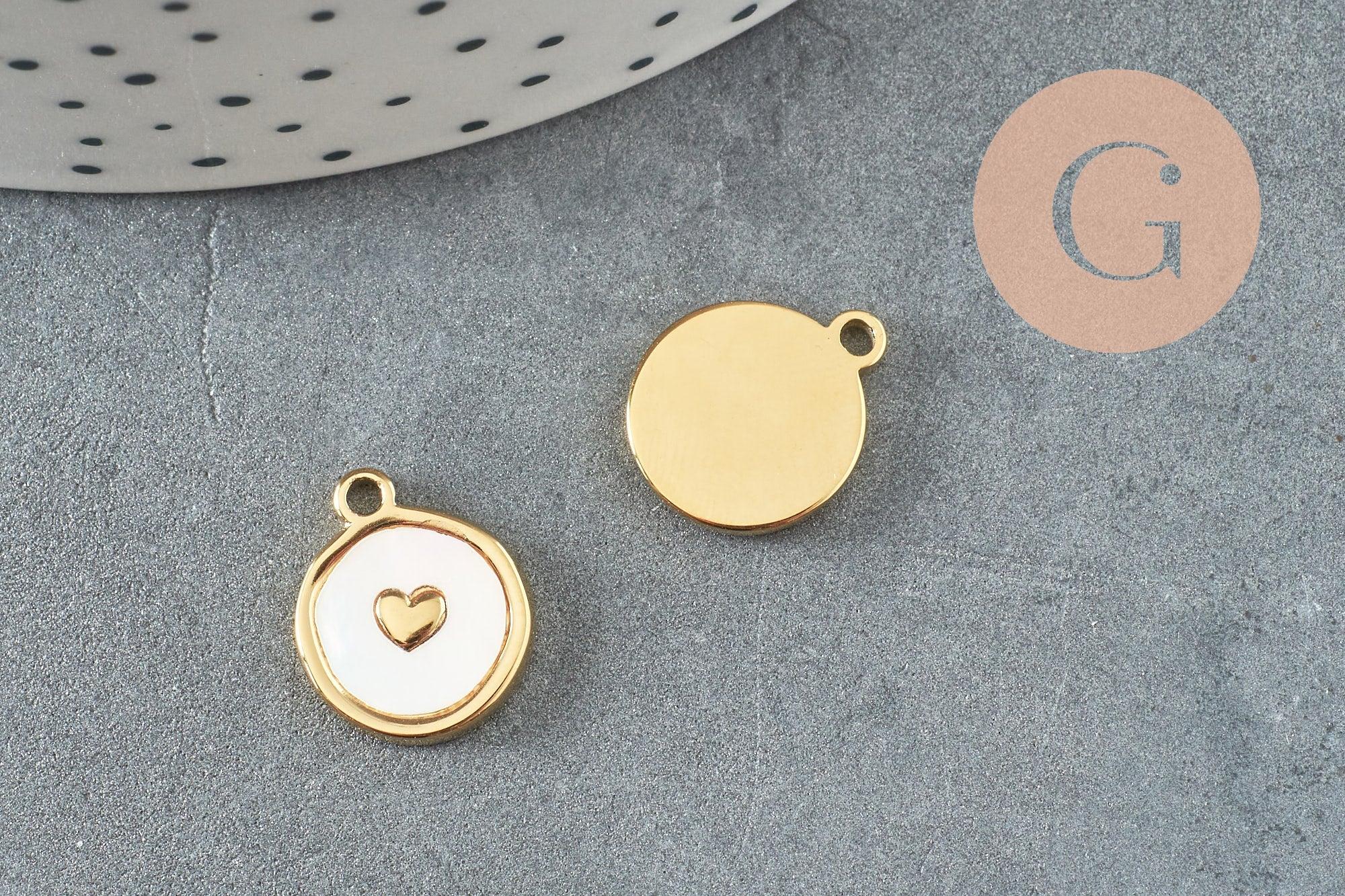 Gingerlily Pendentifs G9657 médaille cœur émail blanc acier