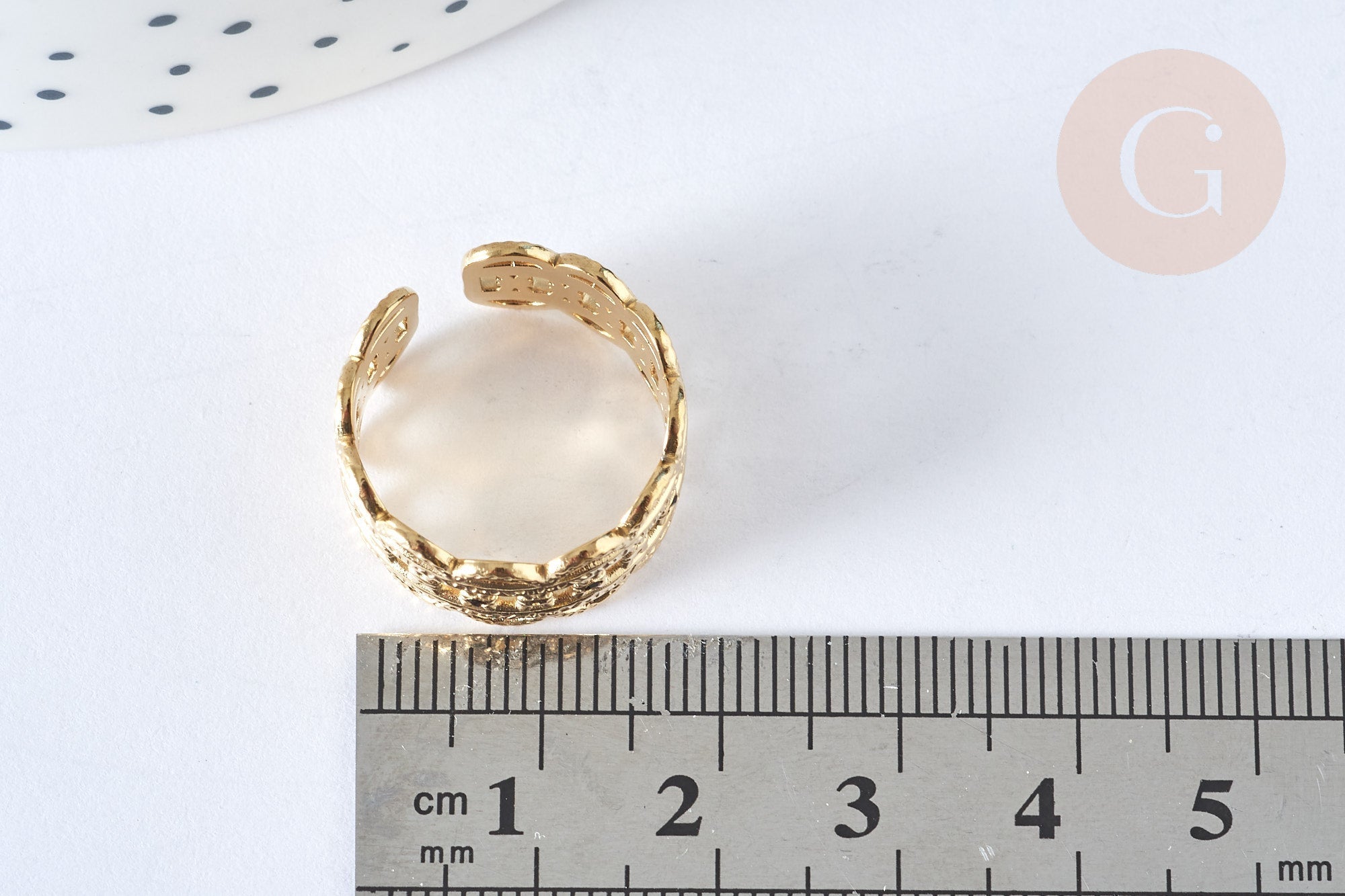 Gingerlily Perles G7040 bague chevron acier doré émail noir 54