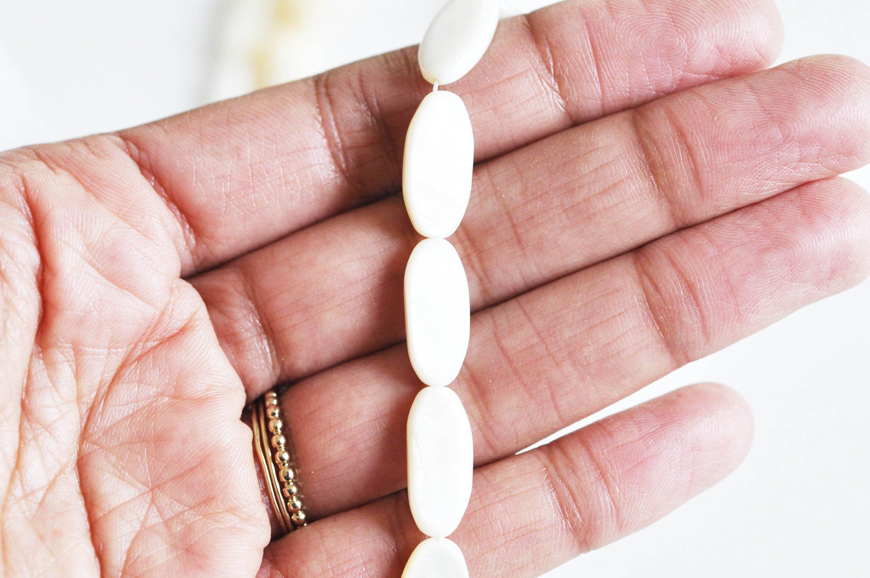Gingerlily G1629 perles nacre blanche ovale 14 mm x5
