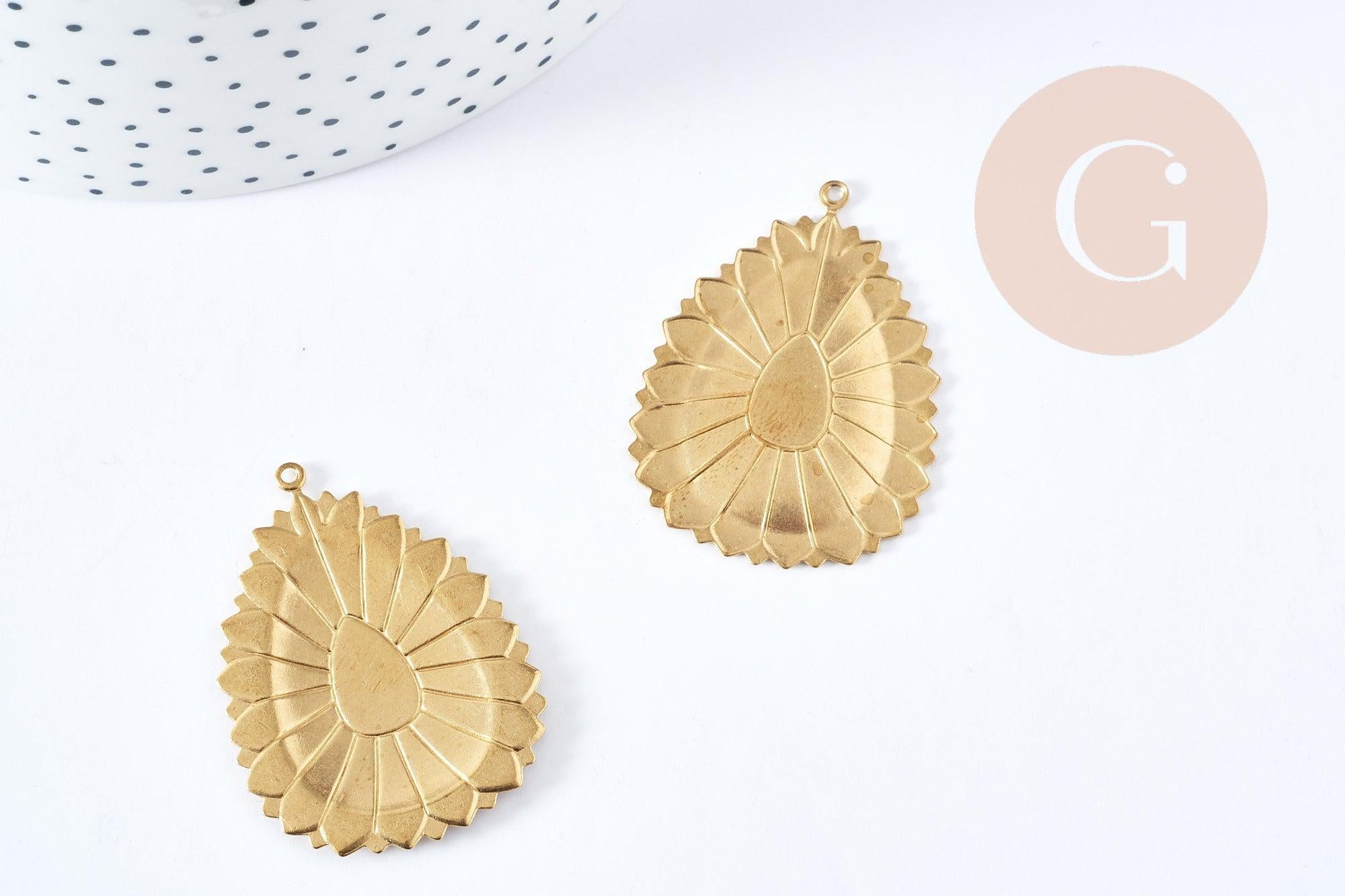 Gingerlily G8883 pendentif fleur goutte laiton brut 40,5mm