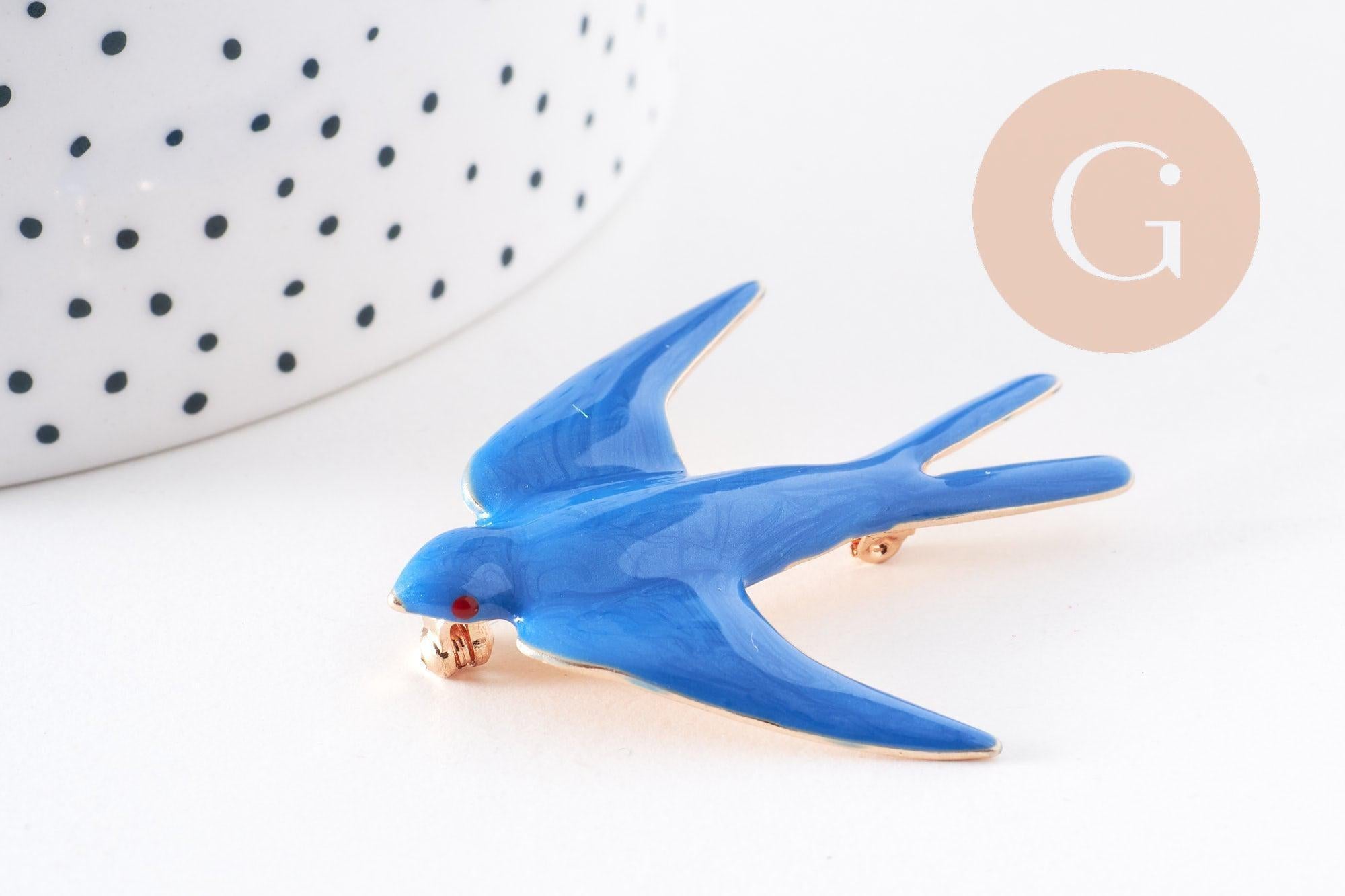 Gingerlily broche hirondelle zamac doré bleu 50 mm x1
