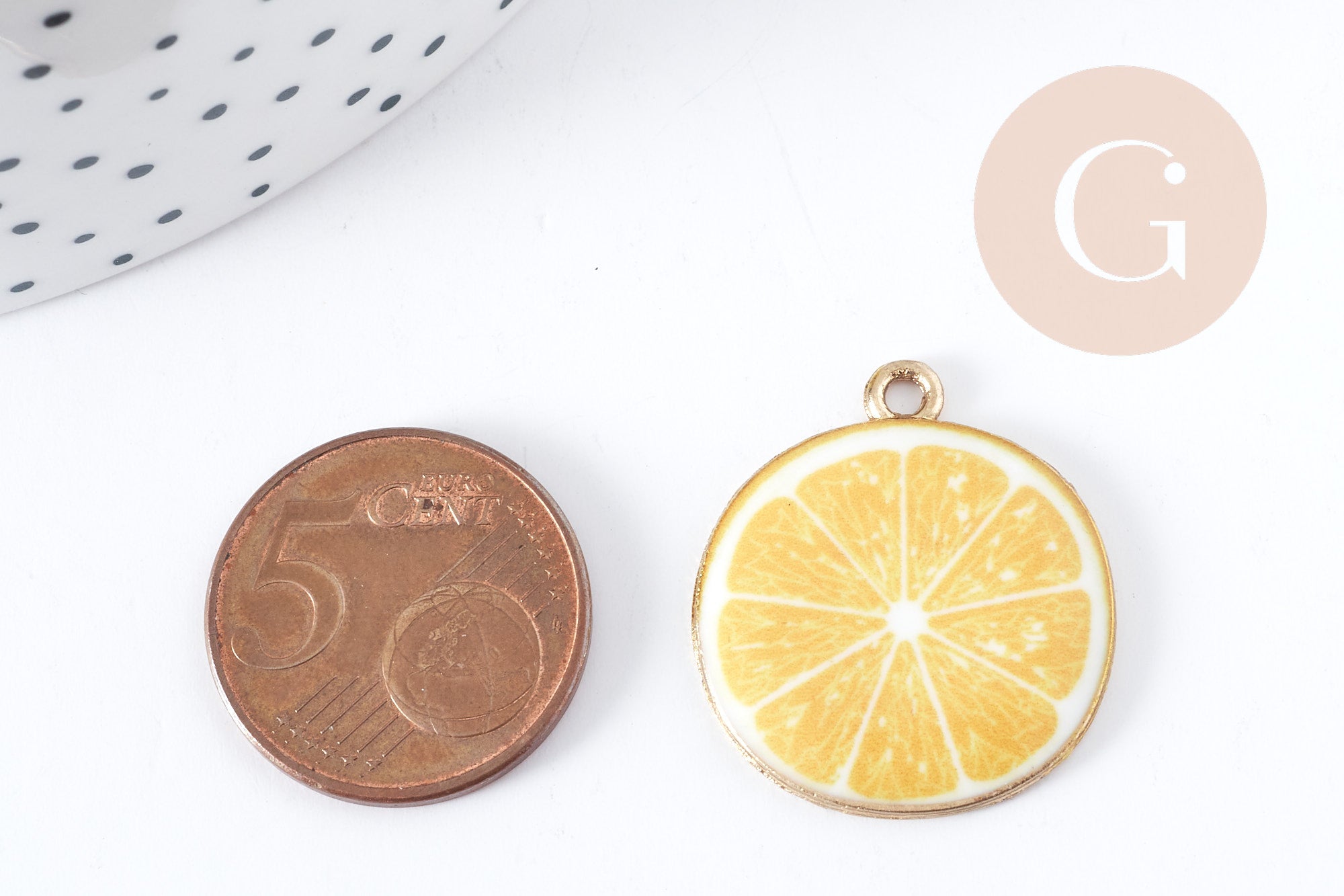 Gingerlily Pendentif citron G8943 émail jaune 26mm x1