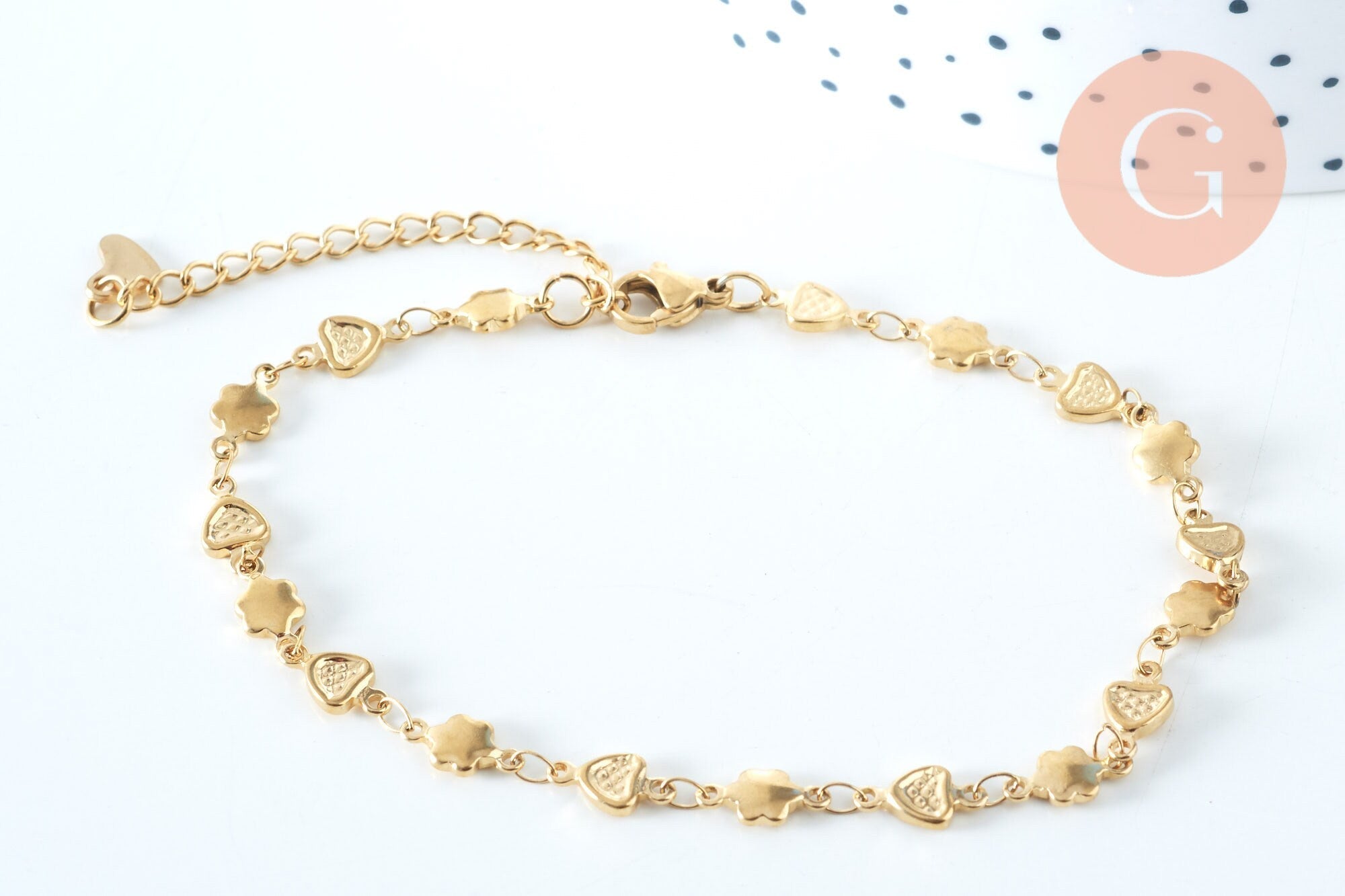 Gingerlily G6233 bracelet cœur fleur acier doré 21cm réglable