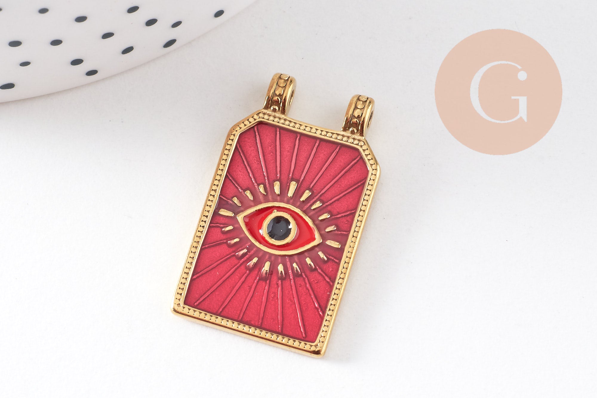 Gingerlily Pendentif rectangle oeil acier doré 32mm x1