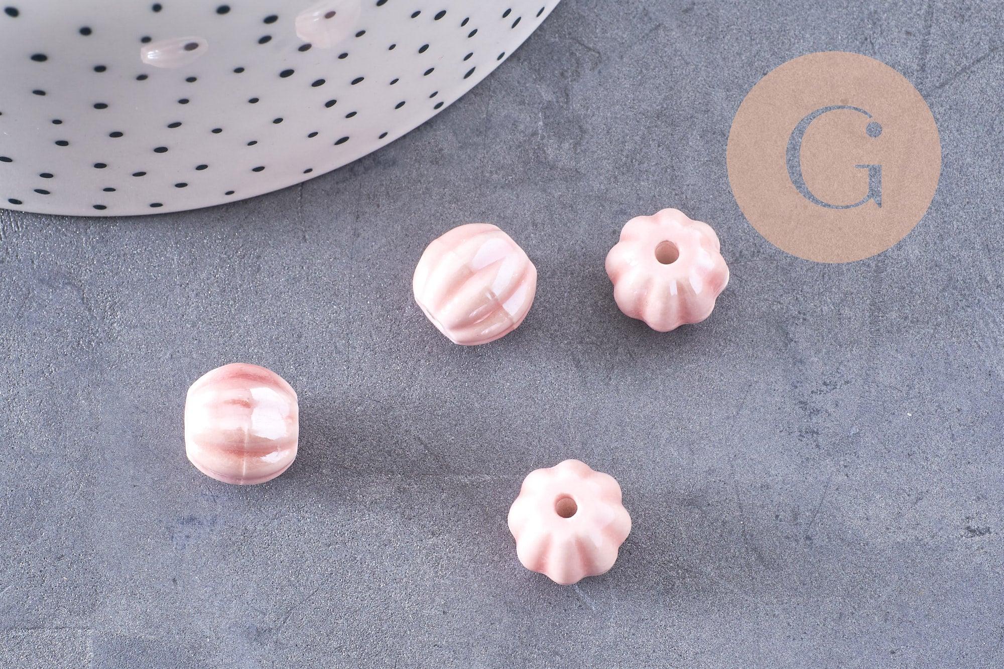 Gingerlily Perles Ronde porcelaine rose 13mm x10 irisée