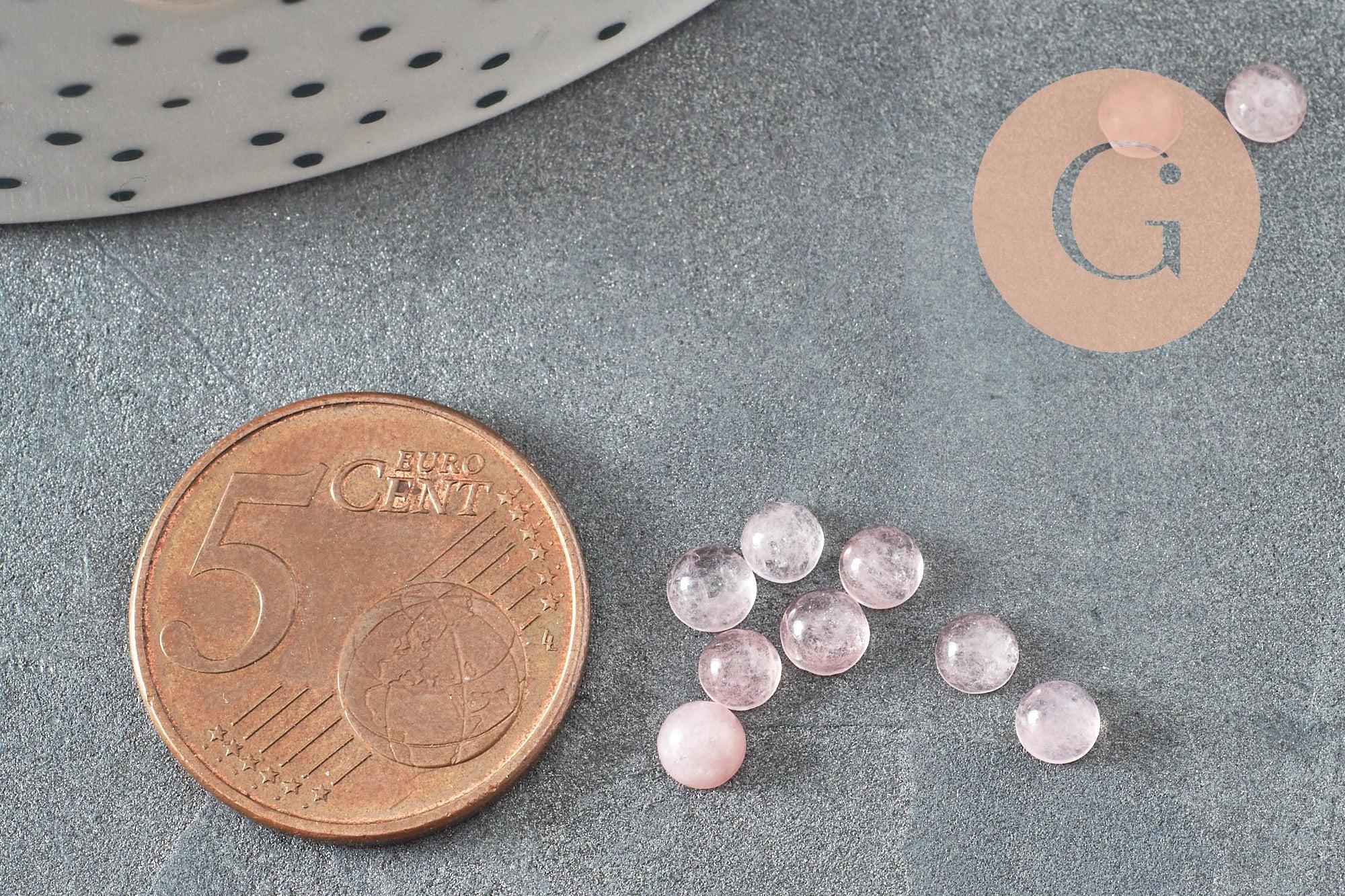 Gingerlily Cabochon jade rose clair rond 4mm pierre à coller x1