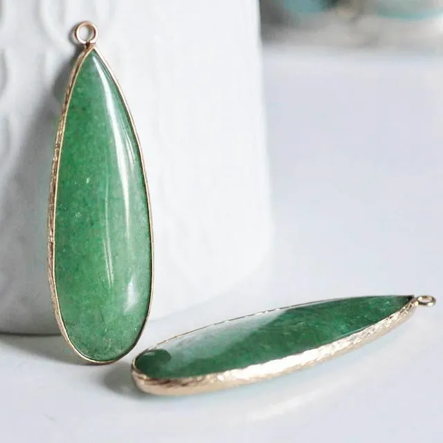 Gingerlily Pendentif goutte G2529 jade vert 58mm x1 doré