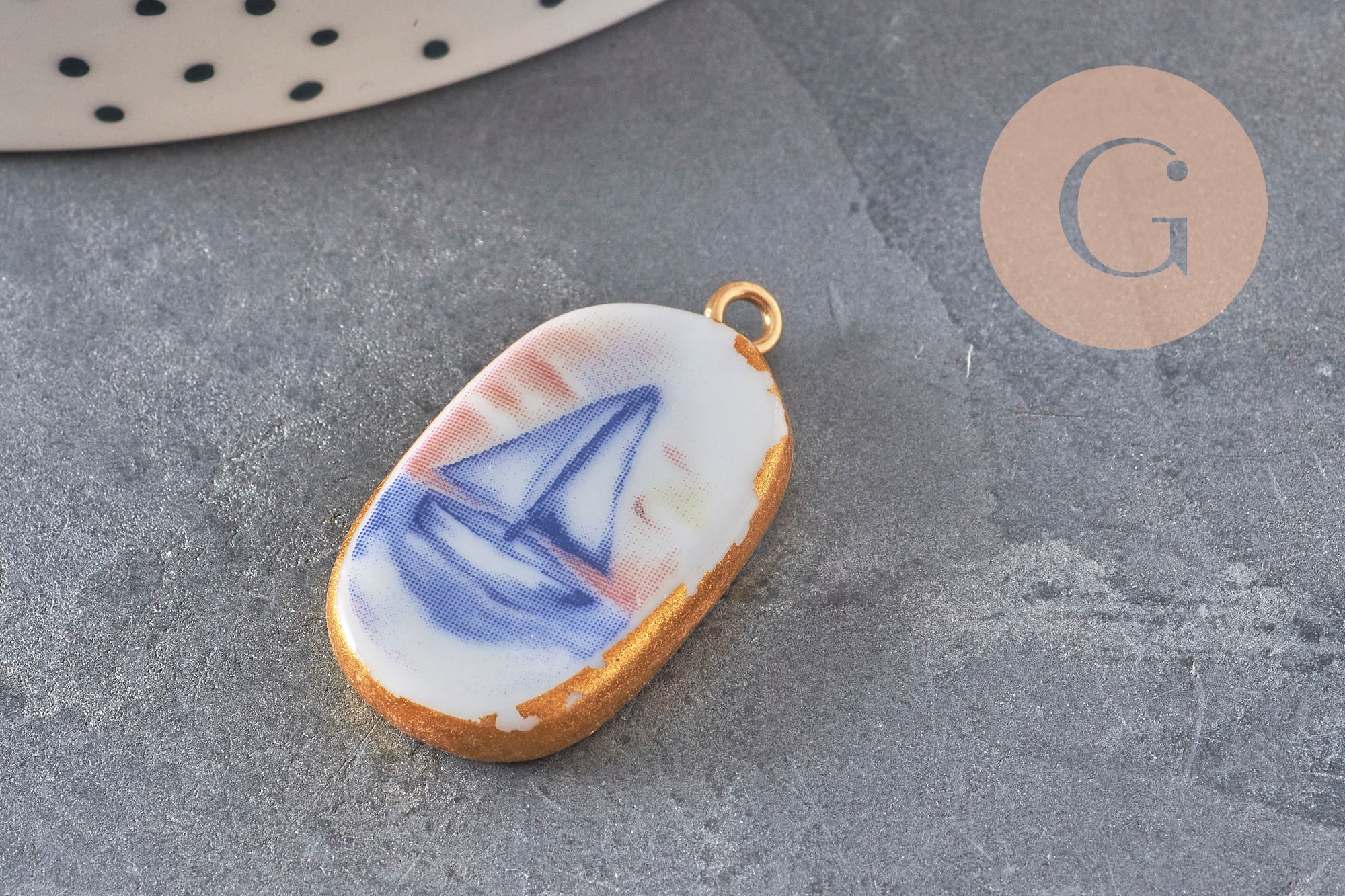 Gingerlily G11304 pendentif ovale céramique citrons 16mm doré
