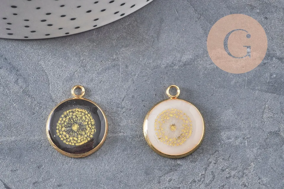 Gingerlily pendentif pissenlit rond acier doré 16 mm blanc