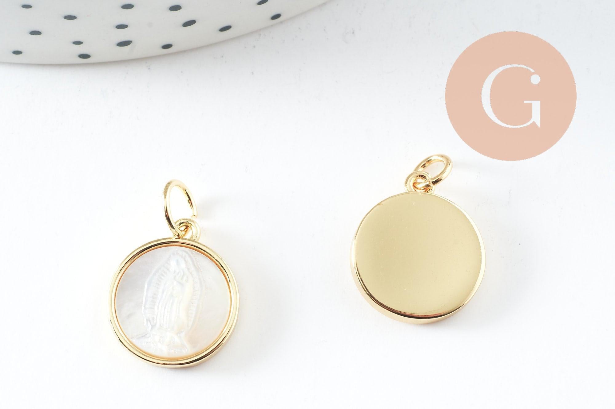 Gingerlily Pendentifs DIY Médaille Vierge Nacre Doré 16mm