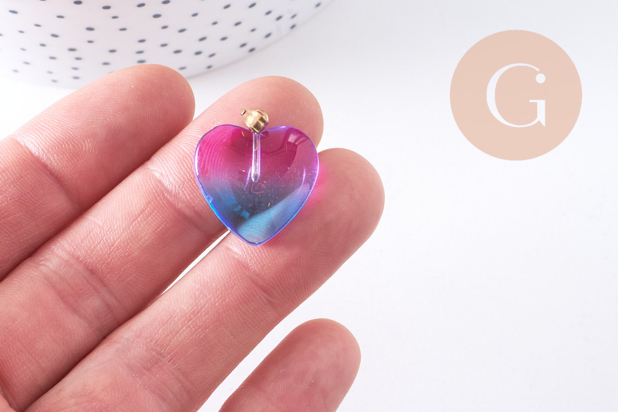 Gingerlily Pendentif coeur G10622 verre bleu rose 22mm x1
