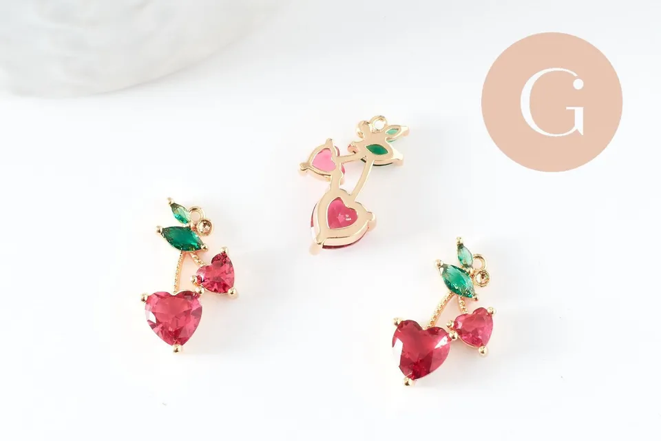 Gingerlily Pendentifs cerise laiton doré zircons 16,5mm