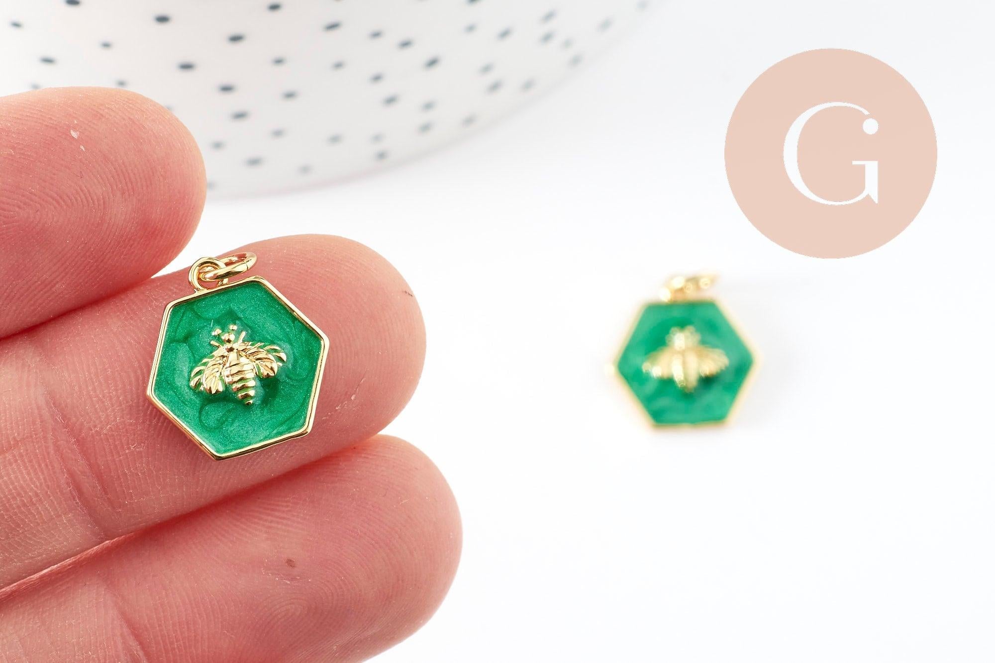Gingerlily Perles G9411 pendentif abeille doré verte 15mm x1