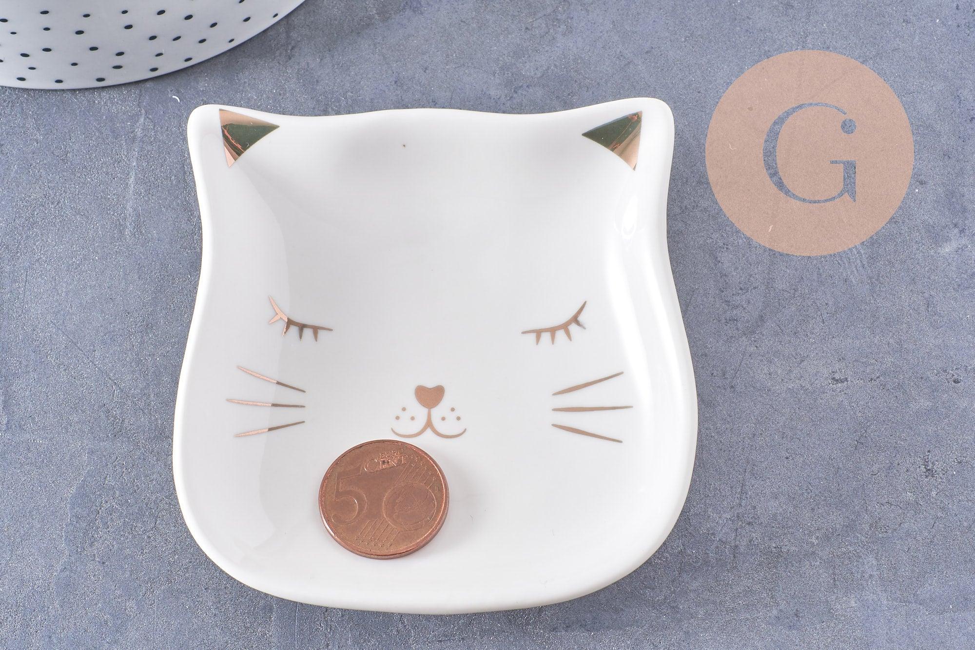 Gingerlily Boîtes coupelle chat porcelaine blanche 85mm x1 doré
