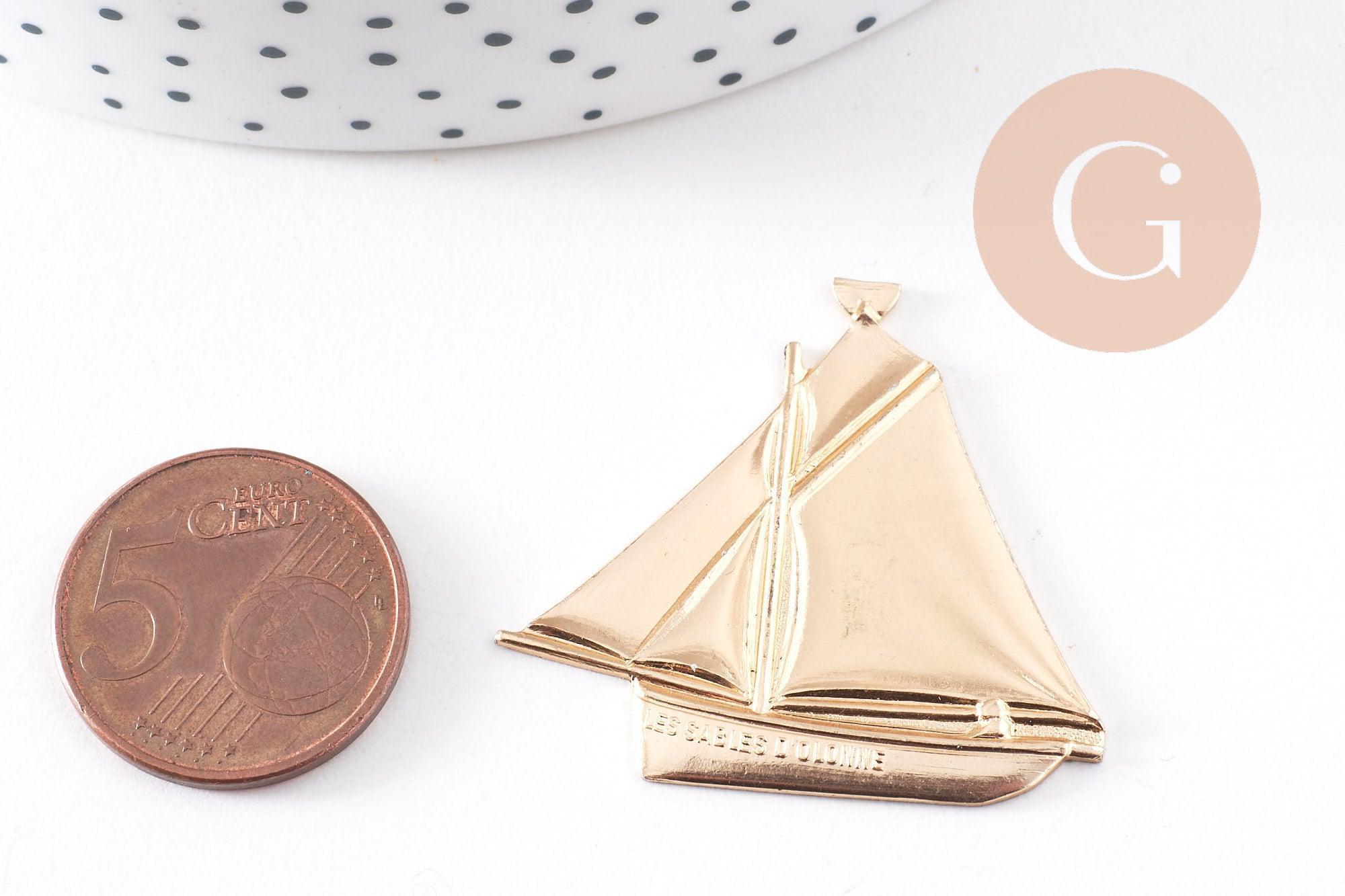 Gingerlily pendentif bateau laiton brut doré 36mm x2