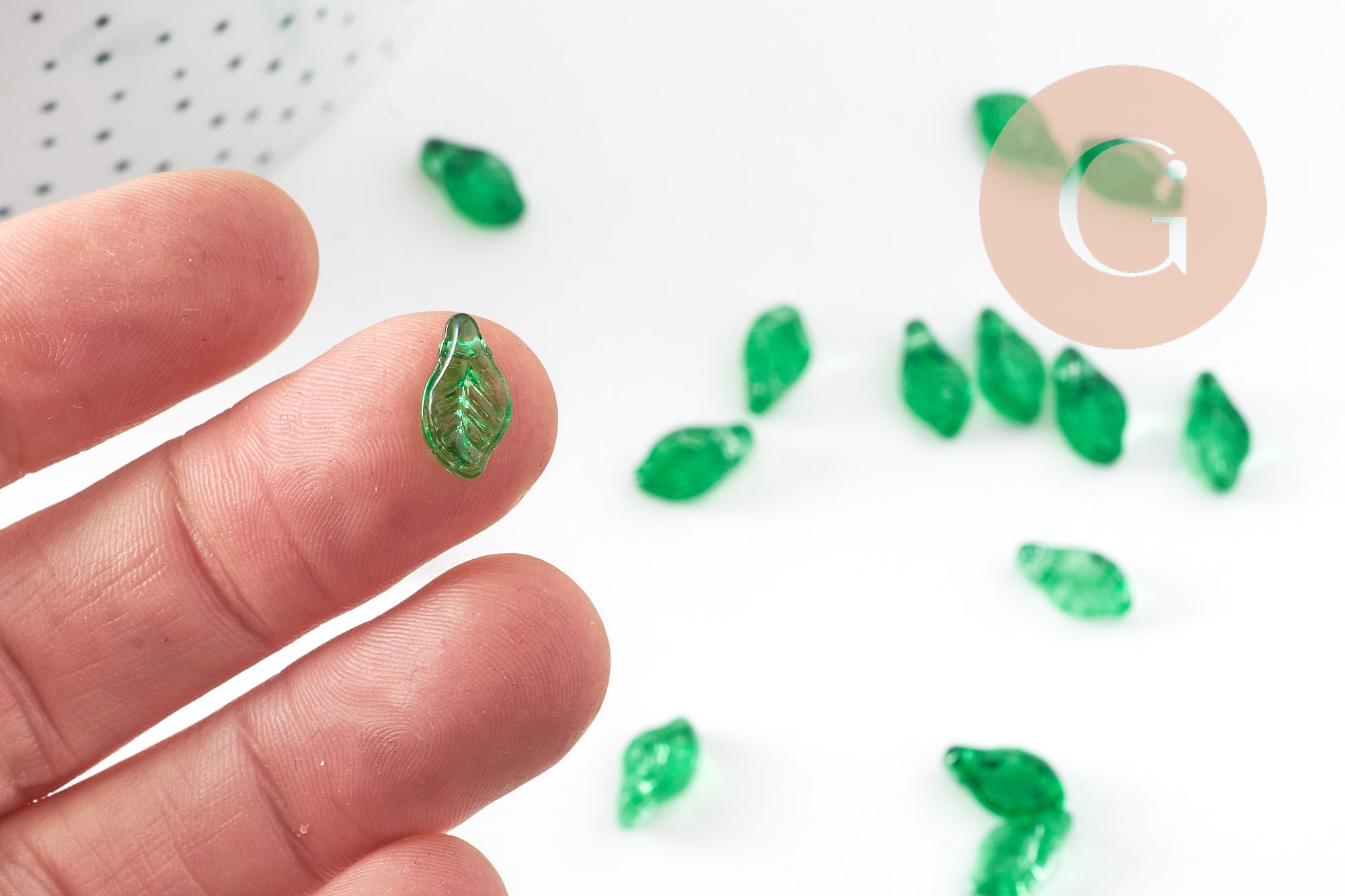 Gingerlily Pendentif DIY breloque feuille verre vert 12mm x20