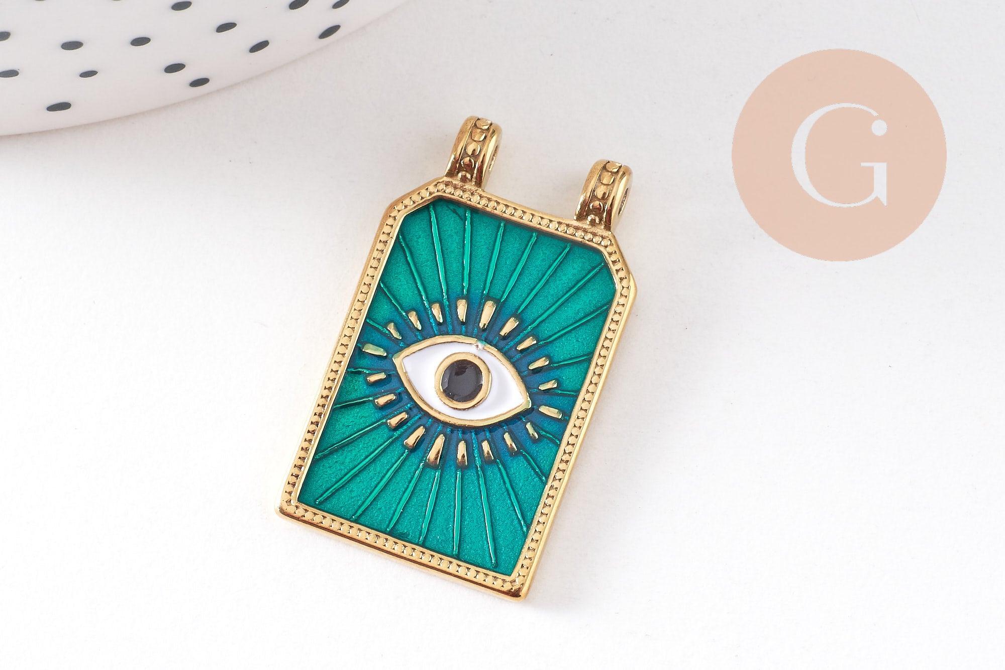 Gingerlily Pendentif rectangle oeil acier doré 32mm x1
