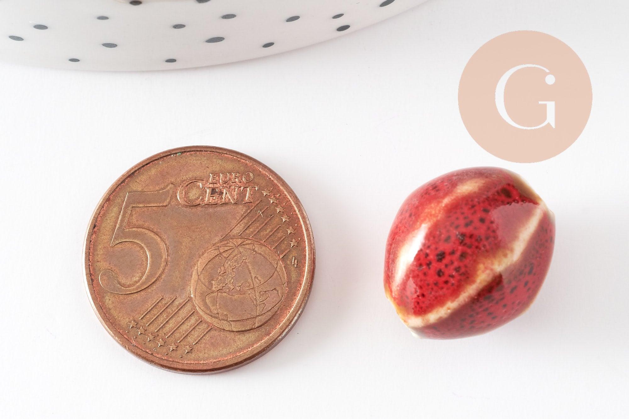 Gingerlily perles ovales porcelaine rouge-marron 16mm x5