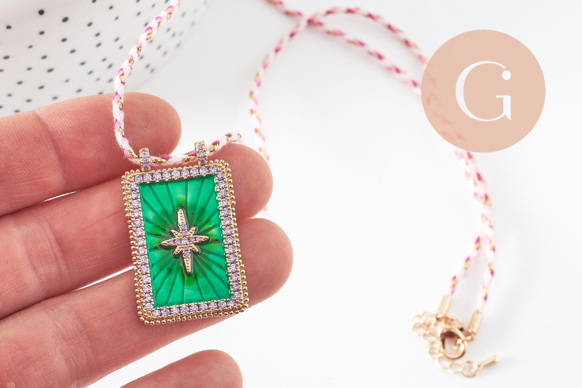 Gingerlily Collier Médaille Étoile Vert 45cm Cordon