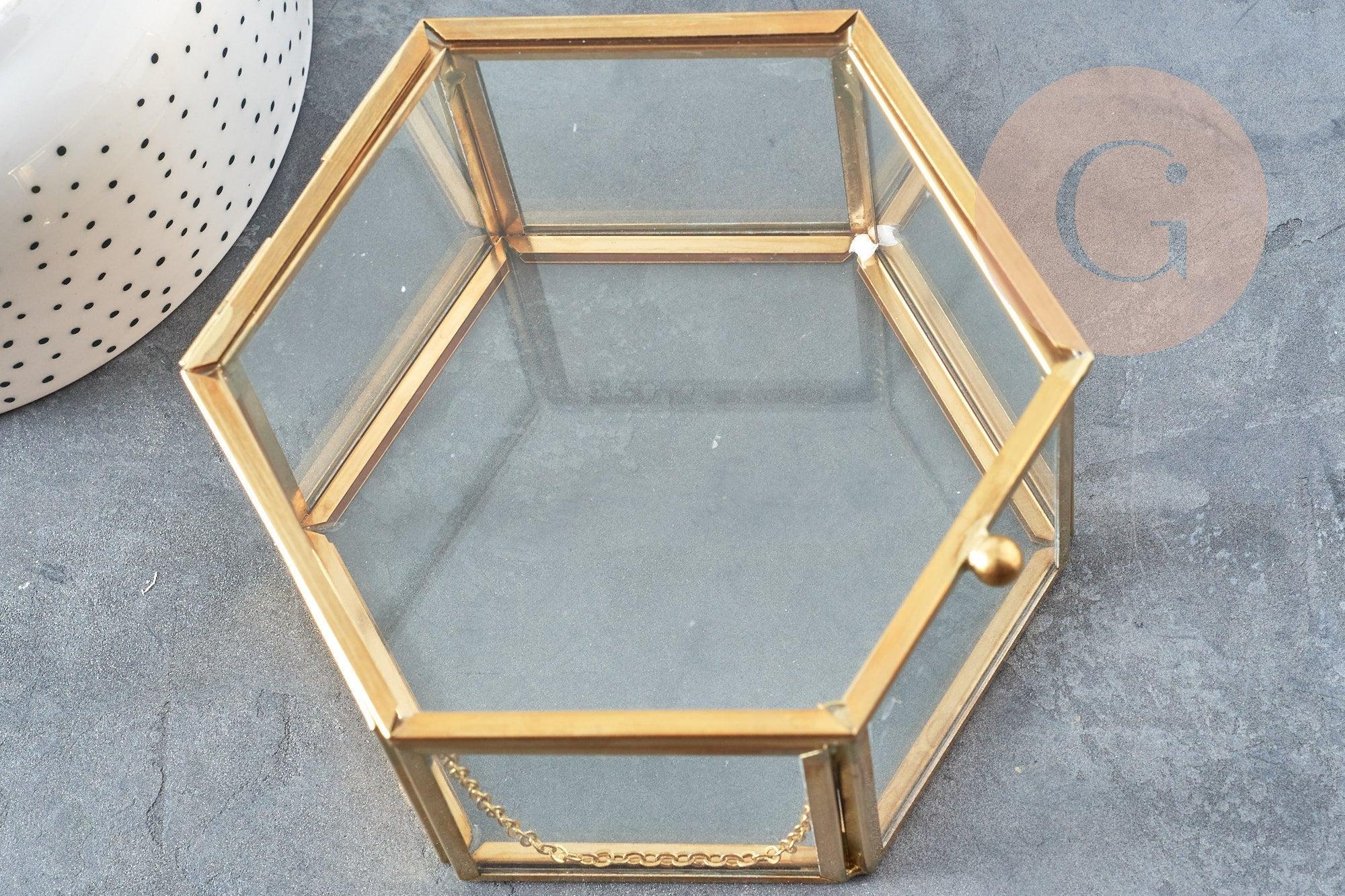 Gingerlily boîte hexagone G5083 boîte verre laiton 111mm