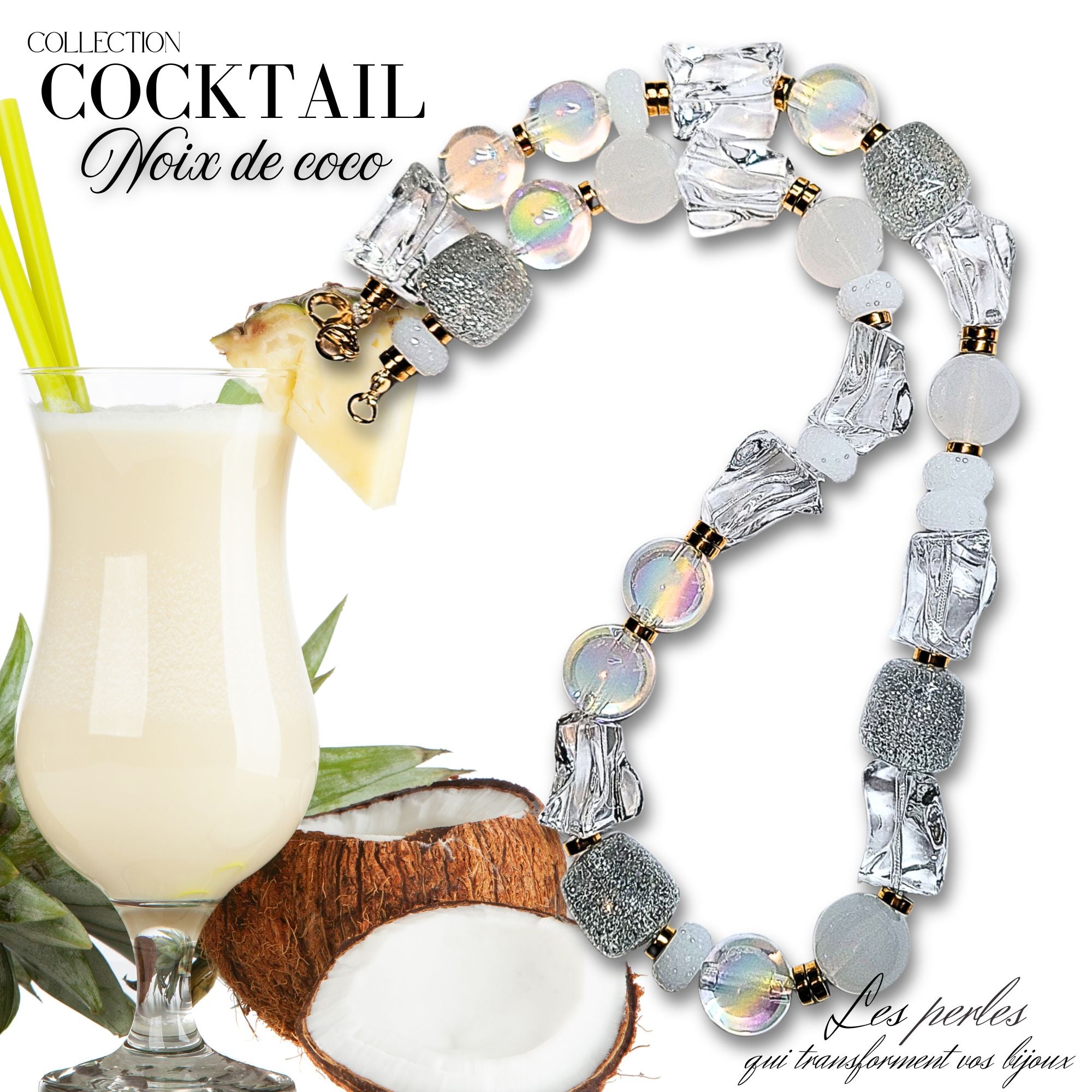 ARTSHOP Cocktail collier Saveur Coco monté 52cm blanc