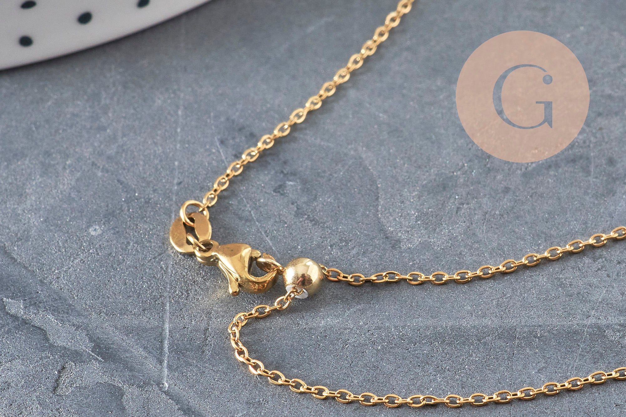 Gingerlily Chaîne Collier Forçat Acier Doré Réglable 2mm 51cm