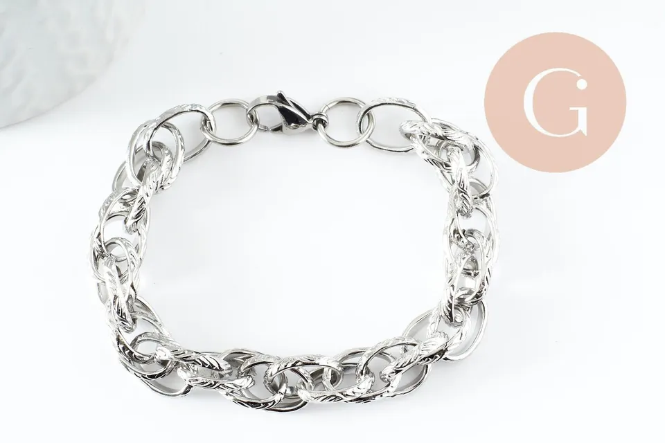 Gingerlily Bracelet grosse maille acier platine 20,5cm x1